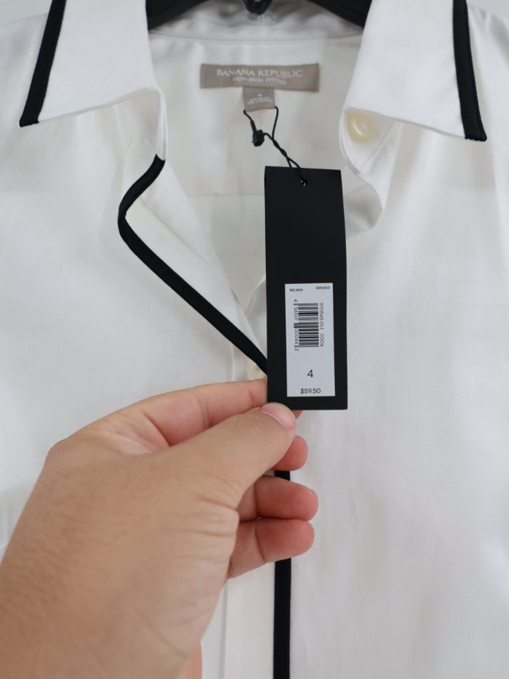 NWT Banana Republic top womens 4 Non-iron Fitted Shirt stretch white black trim - Picture 5 of 14